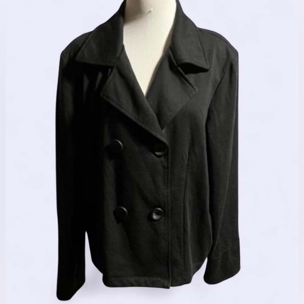 Molly and Maxx Black unlined Double Breasted Knit Jacket. Sz XL